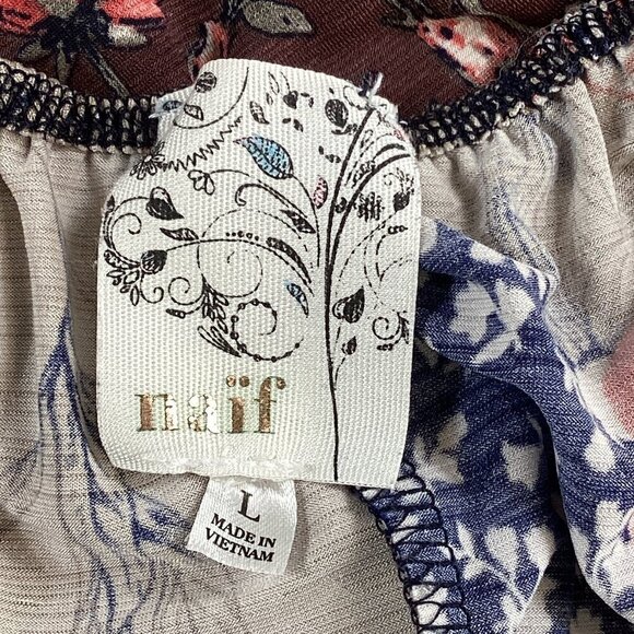 Naif Mixed Print Floral Patchwork BOHO Peasant Top Sz L #21M - Picture 5 of 7